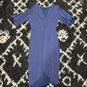 lulu’s blue flare sleeves dress styled